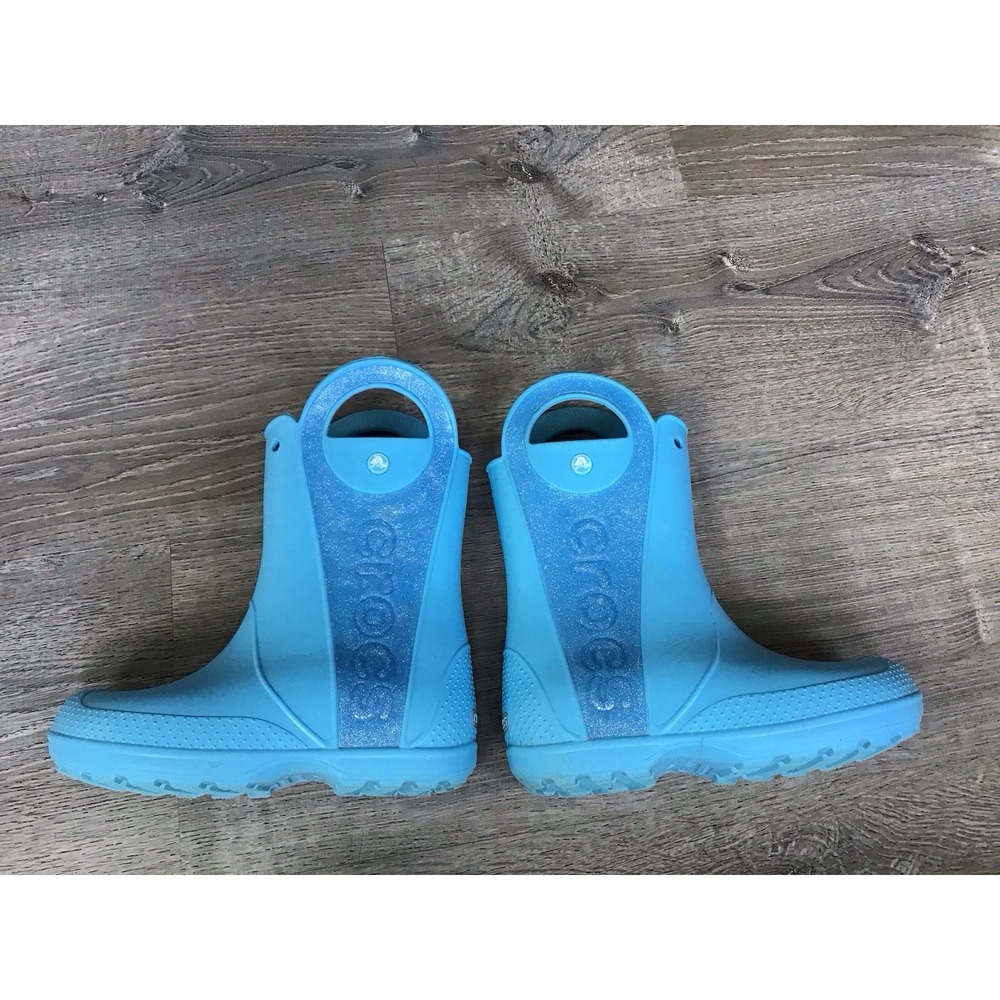 Crocs Youth Girls Handle It Size 3 J3 Rain Boots Blue Glitter 211272 - Picture 9 of 11